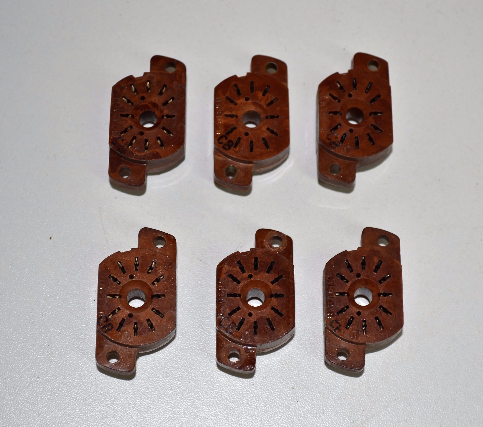 6pcs BROWN Sockets used NIXIE tubes IN-12A IN-12B IN-12 IN-15 IN-15A IV-22 NOS
